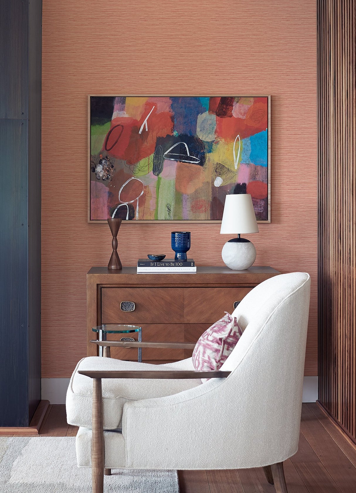 Rushmore Coral Faux Grasscloth Wallpaper with Textured Graphics Pattern - A-Street Prints 2988-70301