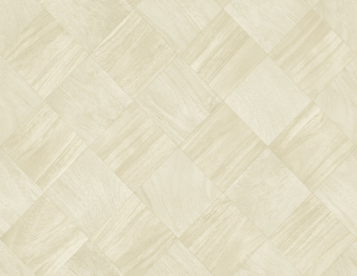 Thriller Cream Wood Tile Wallpaper with Modern Geometric Checkerboard Pattern - A-Street Prints 2988-70803