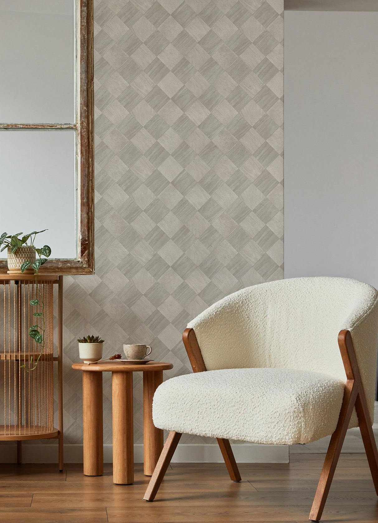Thriller Light Grey Wood Tile Wallpaper with Modern Geometric Checkerboard Pattern - A-Street Prints 2988-70808