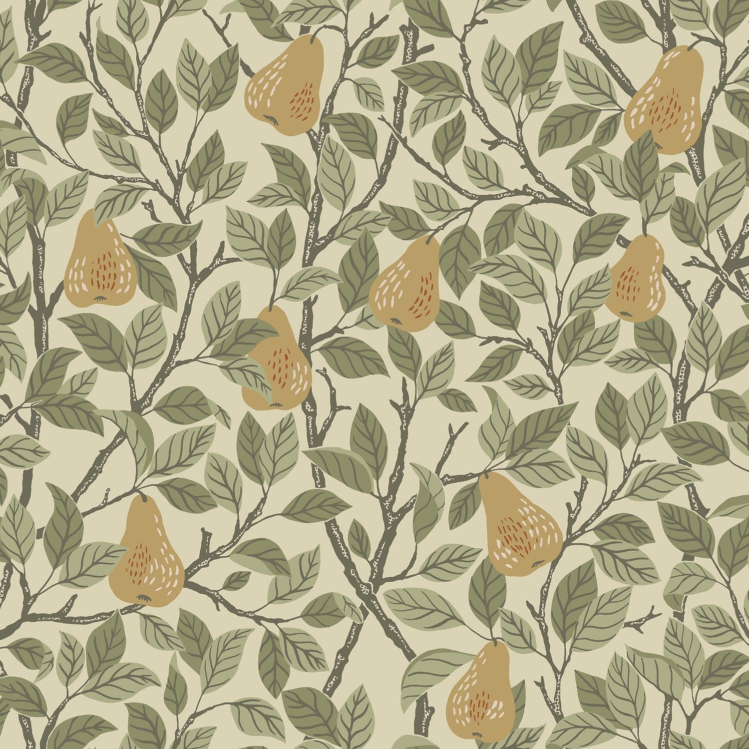 Pirum Yellow Pear Wallpaper with Botanical Fruit Motif, Scandinavian Style - A-Street Prints 2999-13102