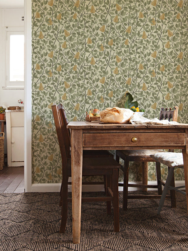 Pirum Yellow Pear Wallpaper with Botanical Fruit Motif, Scandinavian Style - A-Street Prints 2999-13102