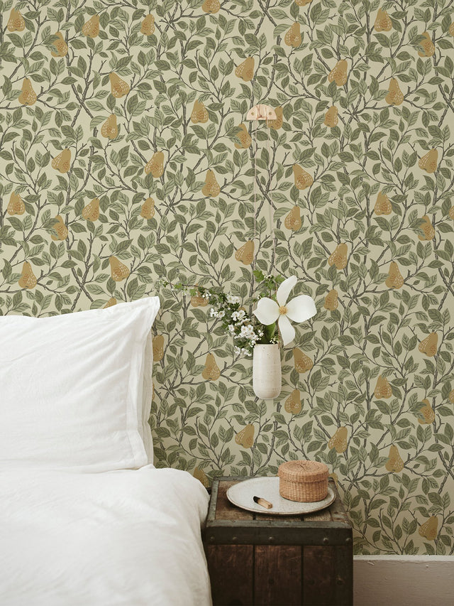 Pirum Yellow Pear Wallpaper with Botanical Fruit Motif, Scandinavian Style - A-Street Prints 2999-13102