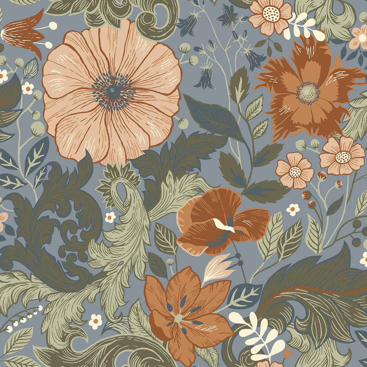Victoria Blue Floral Nouveau Wallpaper with Art Nouveau Floral Pattern - A-Street Prints 2999-13108
