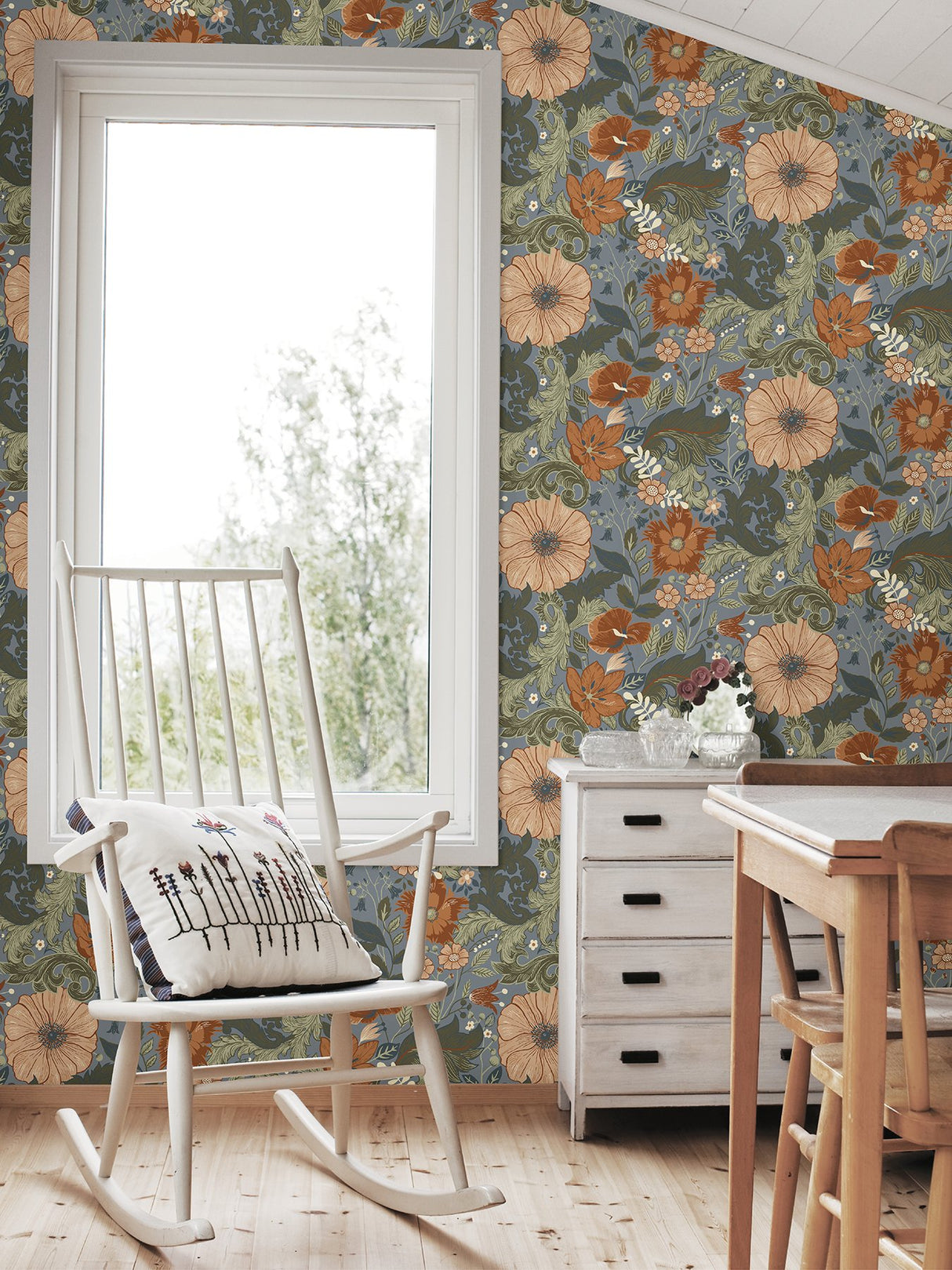 Victoria Blue Floral Nouveau Wallpaper with Art Nouveau Floral Pattern - A-Street Prints 2999-13108