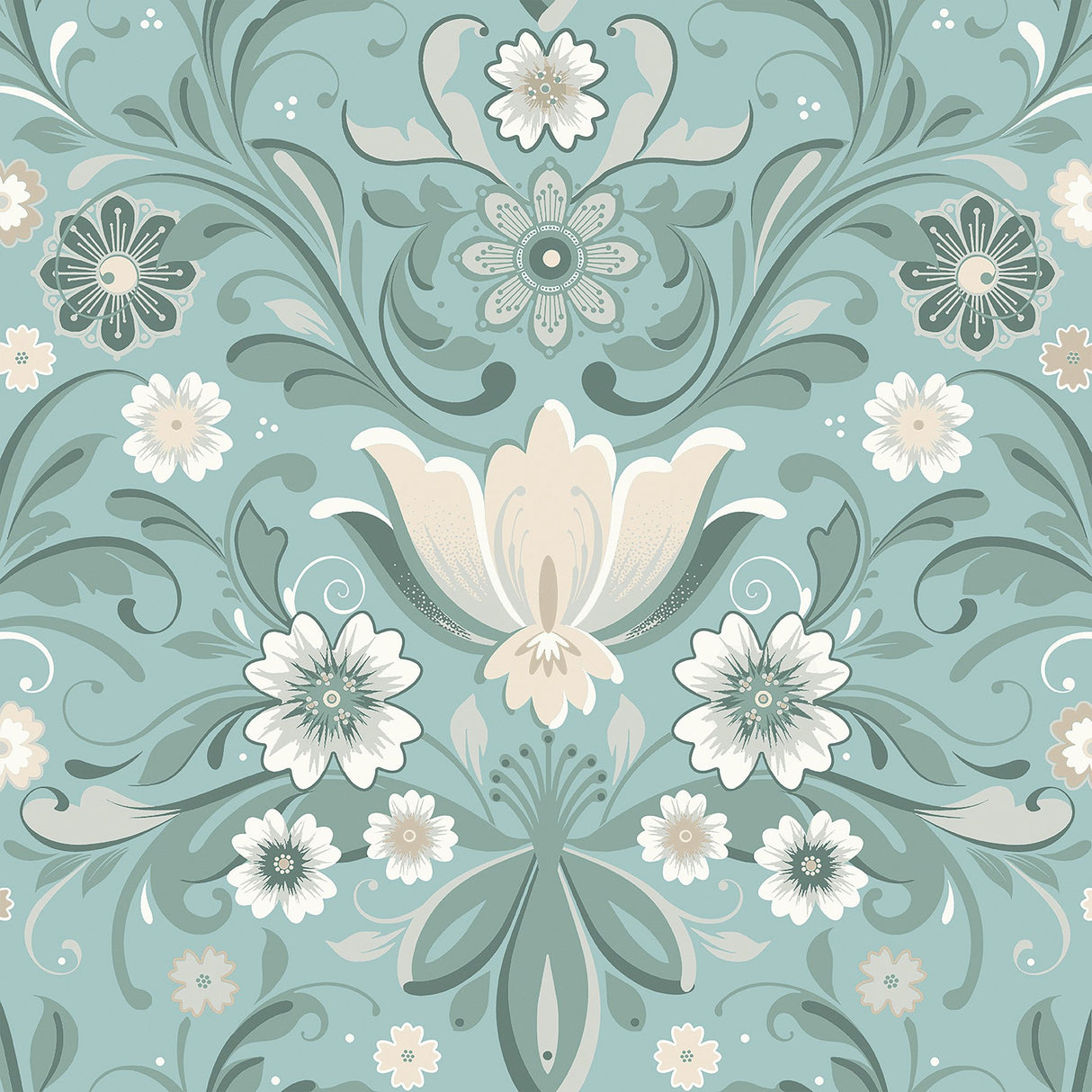 Ostanskar Turquoise Retro Floral Wallpaper with Botanical Flowers Motif - A-Street Prints 2999-24111