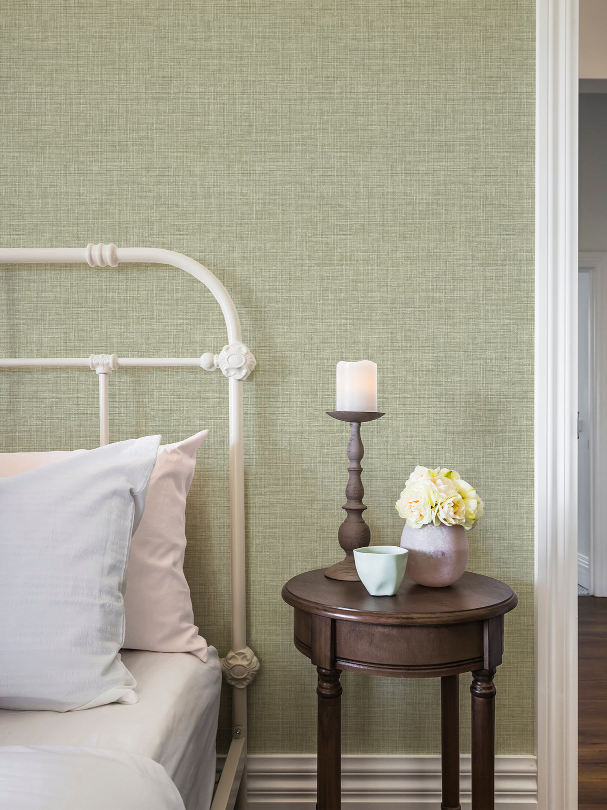 Tuckernuck Green Linen by A-Street Prints Faux Woven Mossy Green Texture Farmhouse Non Woven Unpasted Sidewall Wallpaper - FD25792