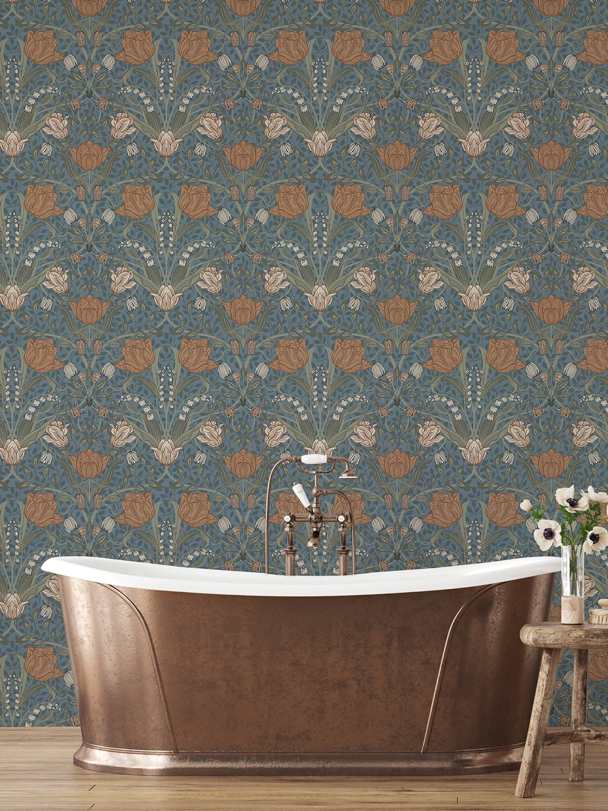 Filippa Blue Tulip Wallpaper with Botanical Floral Pattern, Modern Non Woven - A-Street Prints 2999-33009