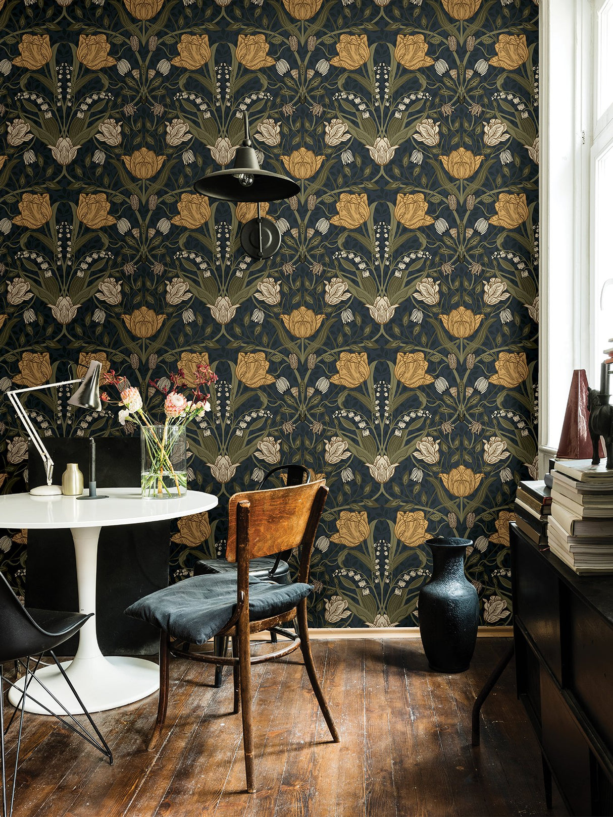 Filippa Navy Tulip Wallpaper with Botanical Floral Pattern, Modern Style - A-Street Prints 2999-44106