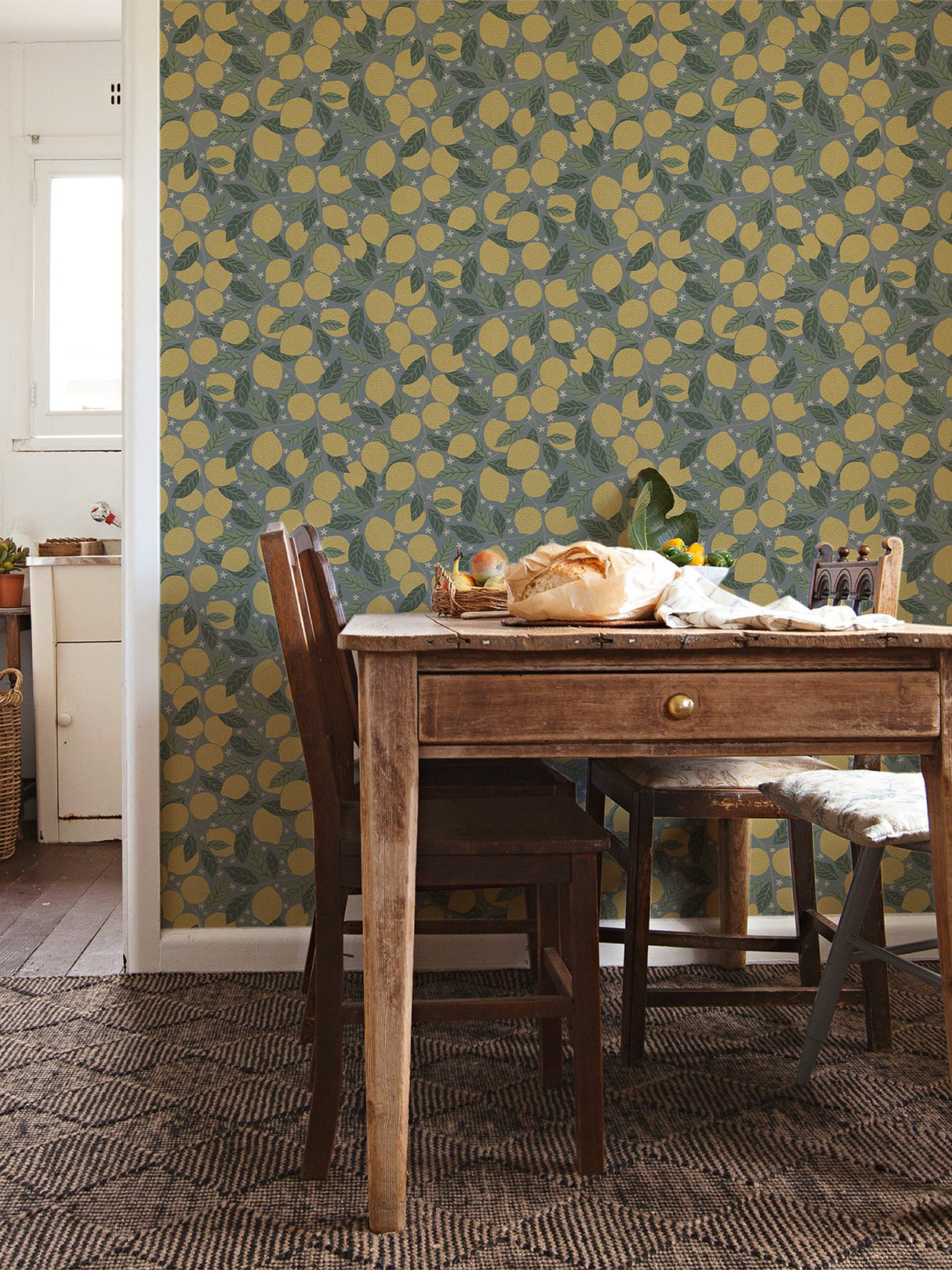 Lemona Blue Fruit Tree Wallpaper with Botanical Lemon Pattern - A-Street Prints 2999-44132