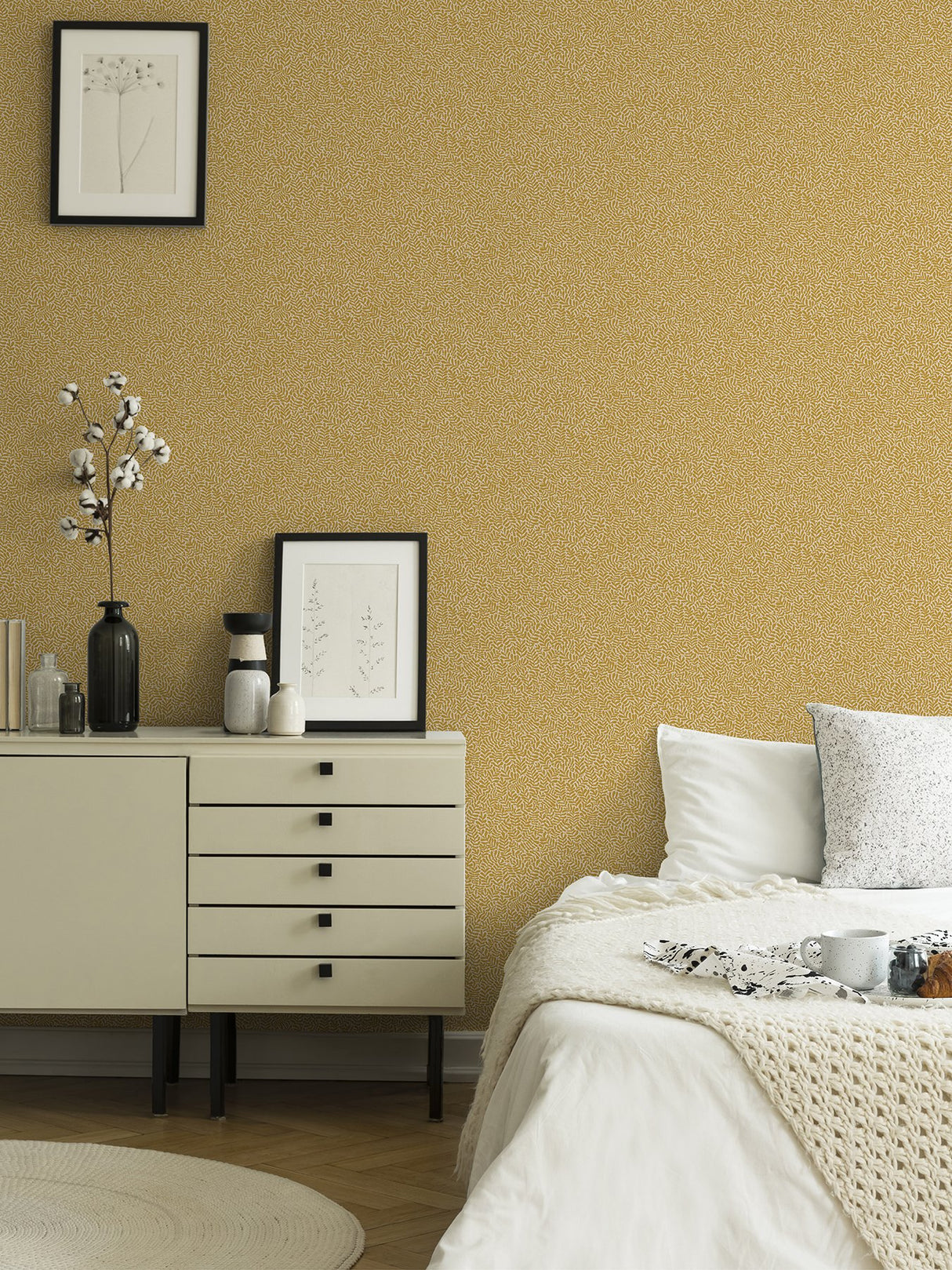 Anna Mustard Fern Trail Wallpaper with Botanical Leaf Motif, Scandinavian Style - A-Street Prints 2999-55003