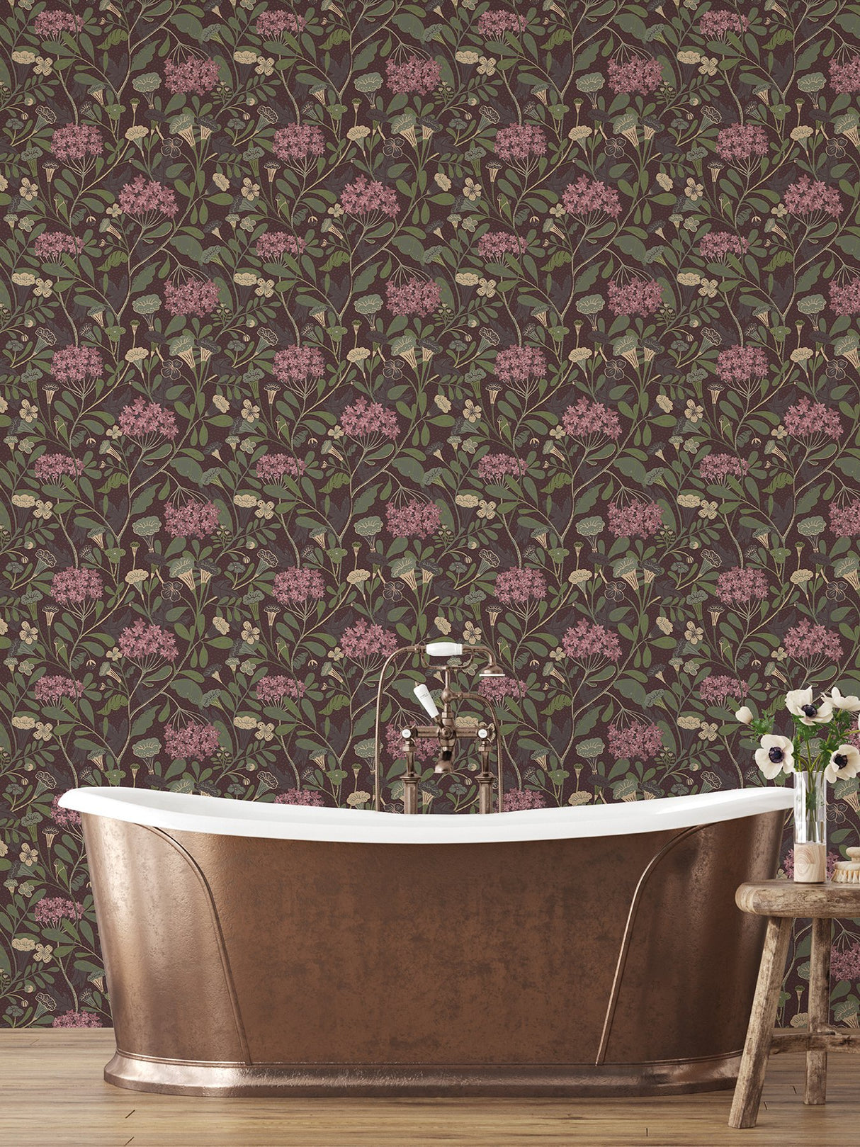 Hybbe Purple Garden Wallpaper with Botanical Floral Pattern - A-Street Prints 2999-55024