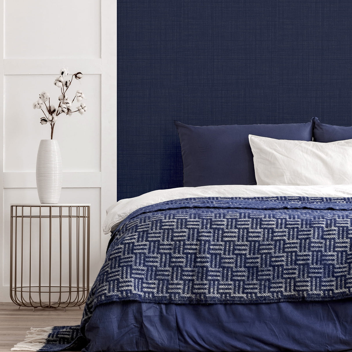 Rafe Navy by Arthouse Woven Texture Wallpaper – Brewster Home Fashions AH946002