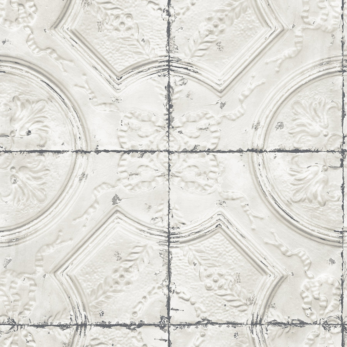 Susanna Off White Vintage Tin Tile Wallpaper with Farmhouse Tiles Motif - Chesapeake 3115-12431