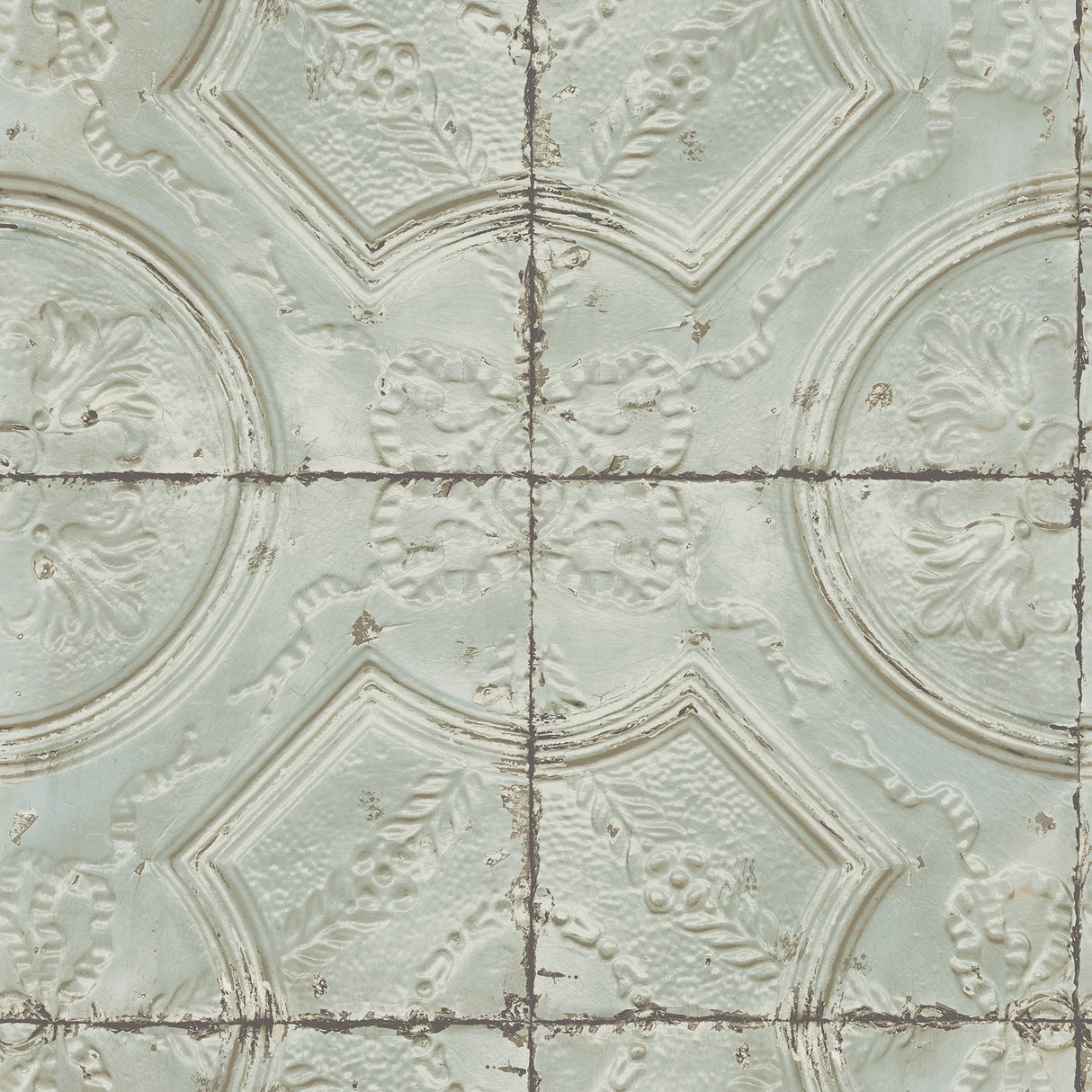 Susanna Teal Vintage Tin Tile Wallpaper with Distressed Tile Motif - Chesapeake 3115-12432