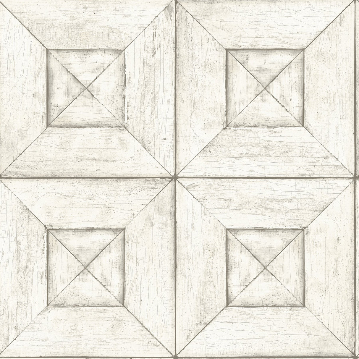 Avery Off White Wood Wallpaper with Distressed Geometric Wood Panel Motif - Chesapeake 3115-12451