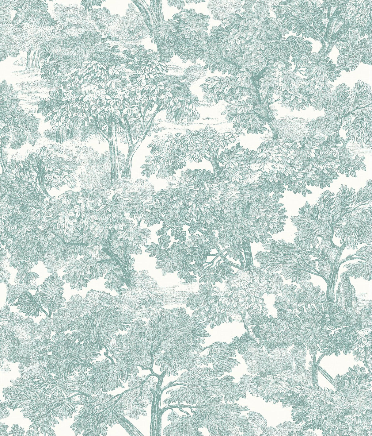 Spinney Teal Toile Wallpaper with Hand-Drawn Tree Motif - Chesapeake 3115-12545