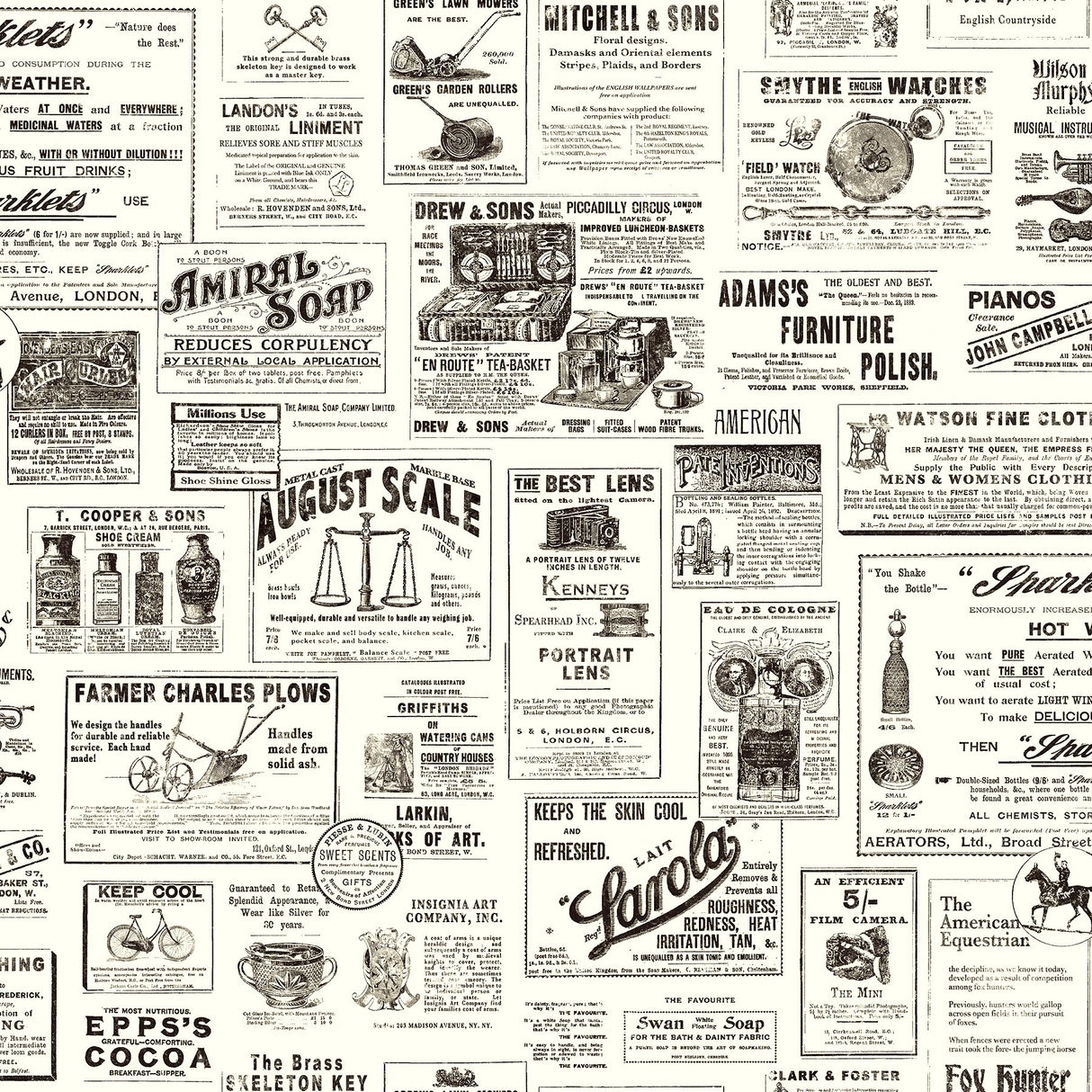 Adamstown Black Newspaper Wallpaper with Vintage Ad Print - Chesapeake 3115-64272