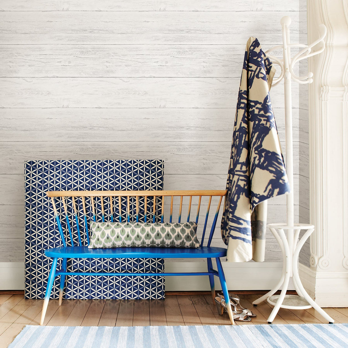 Jared Off White Shiplap Peel & Stick Wallpaper with Farmhouse Wood Panel Look - Chesapeake 3115-NU2187