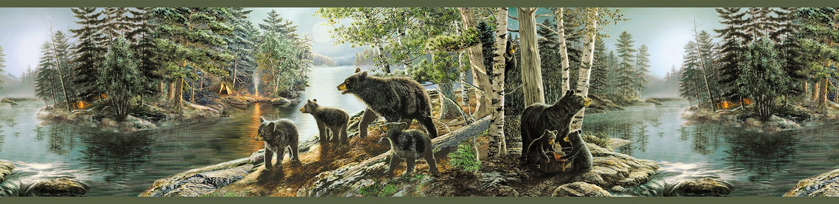Bear Necessities Multicolor Mountain Lake Wallpaper