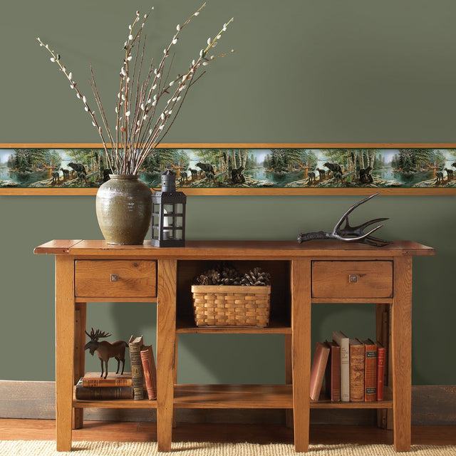 Bear Necessities Multicolor Mountain Lake Wallpaper