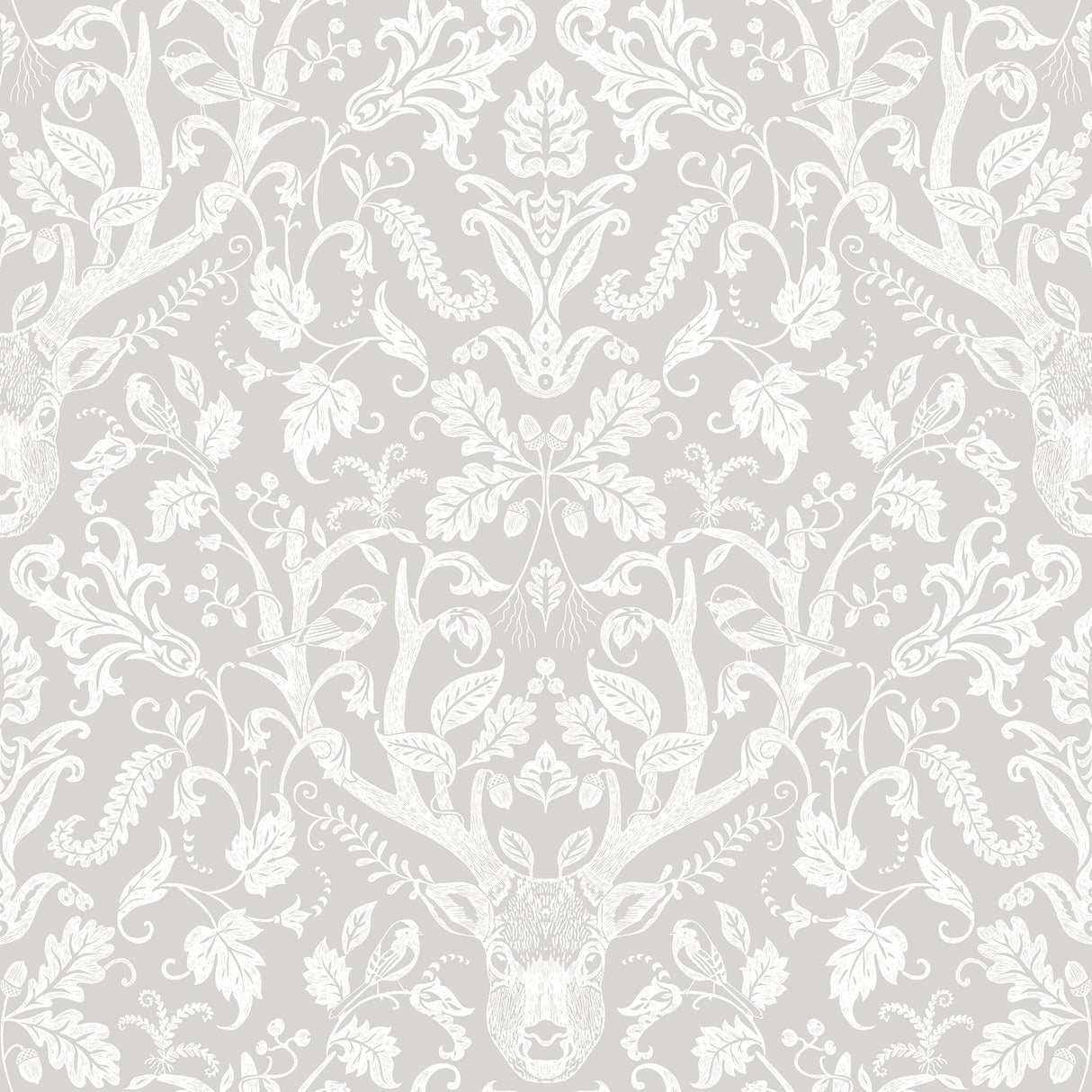 Kiwassa Taupe Antler Damask Wallpaper with Hand-Drawn Lodge Motif - Chesapeake 3118-12701