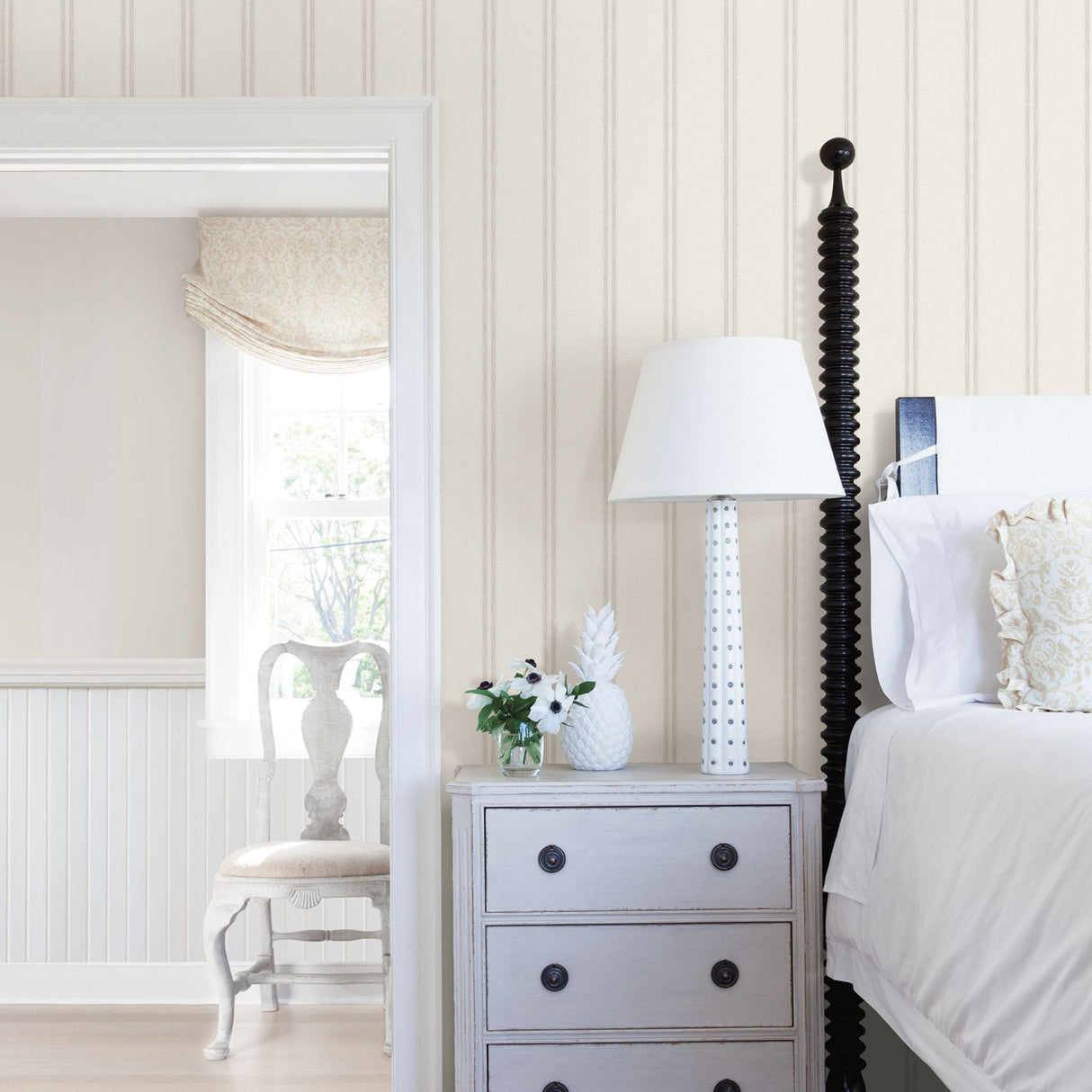 Johnny Grey Stripes Wallpaper with Linen-Inspired Stripe Pattern - Chesapeake 3119-13074
