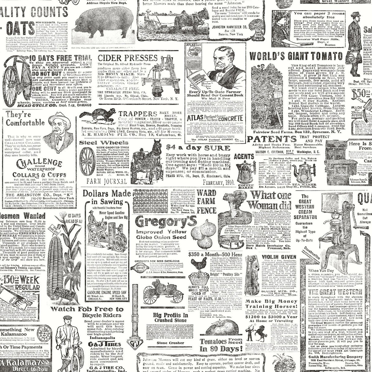 Underwood Black Vintage Newspaper Wallpaper with Novelty Graphics Pattern, Vintage Style - Chesapeake 3119-13081