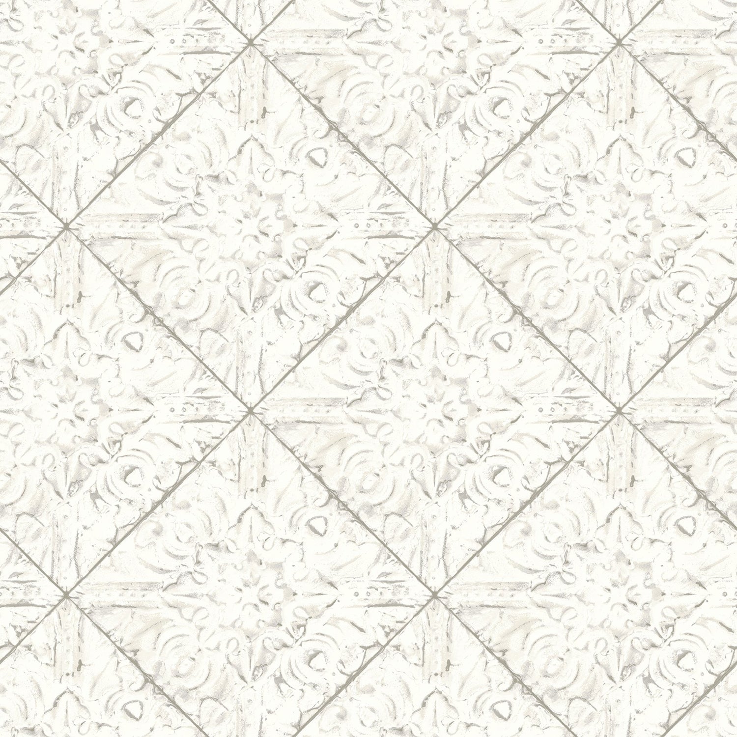 Brandi White Metallic Faux Tile Wallpaper with Vintage Tile Graphic  Chesapeake 3119-13091