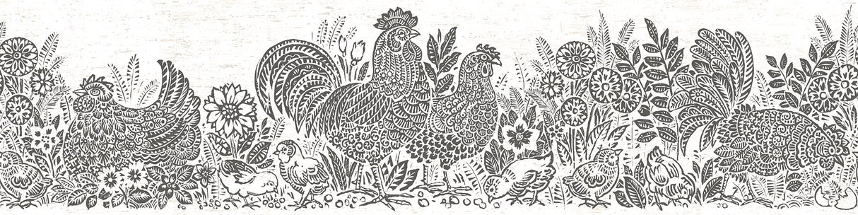 Parton Black Chicken Wallpaper Border with Country Farm Motif - Chesapeake 3119-13552B
