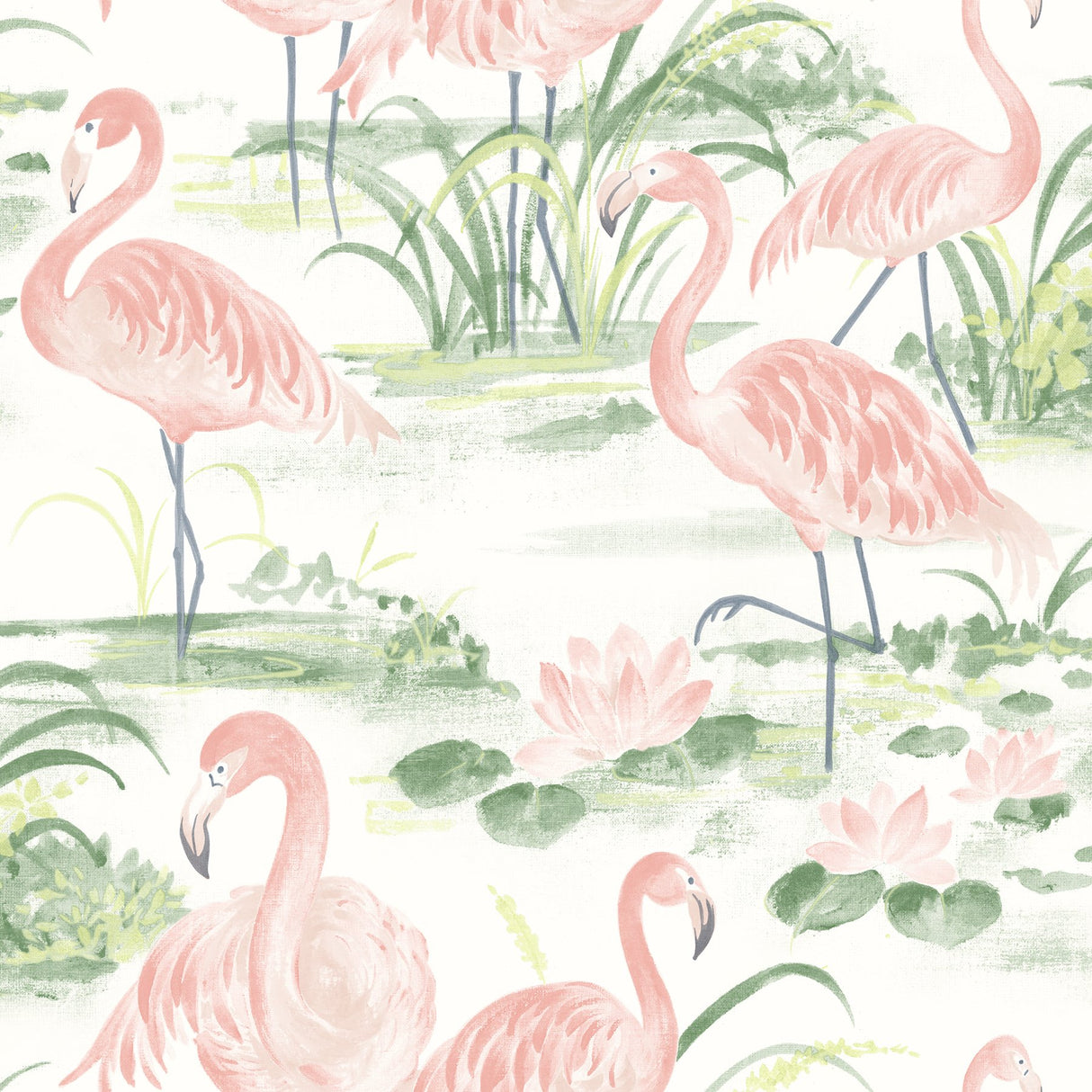 Everglades Coral Flamingos Wallpaper with Whimsical Coastal Flamingo Pattern - Chesapeake 3120-13601
