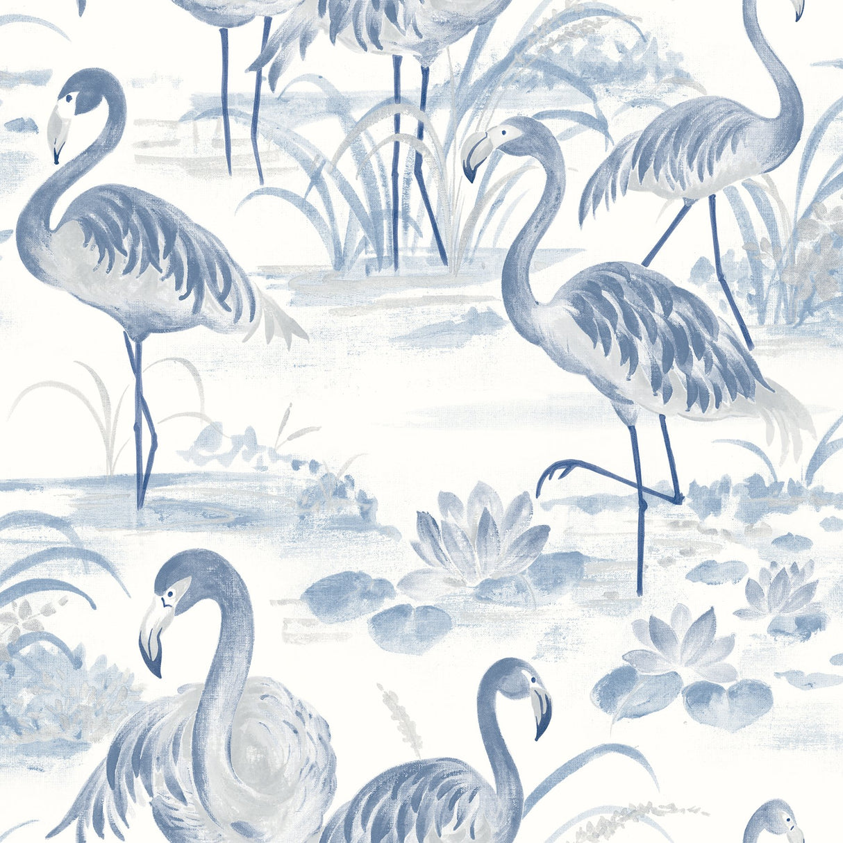 Everglades Blue Flamingos Wallpaper with Watercolor Flamingo Motif - Chesapeake 3120-13602