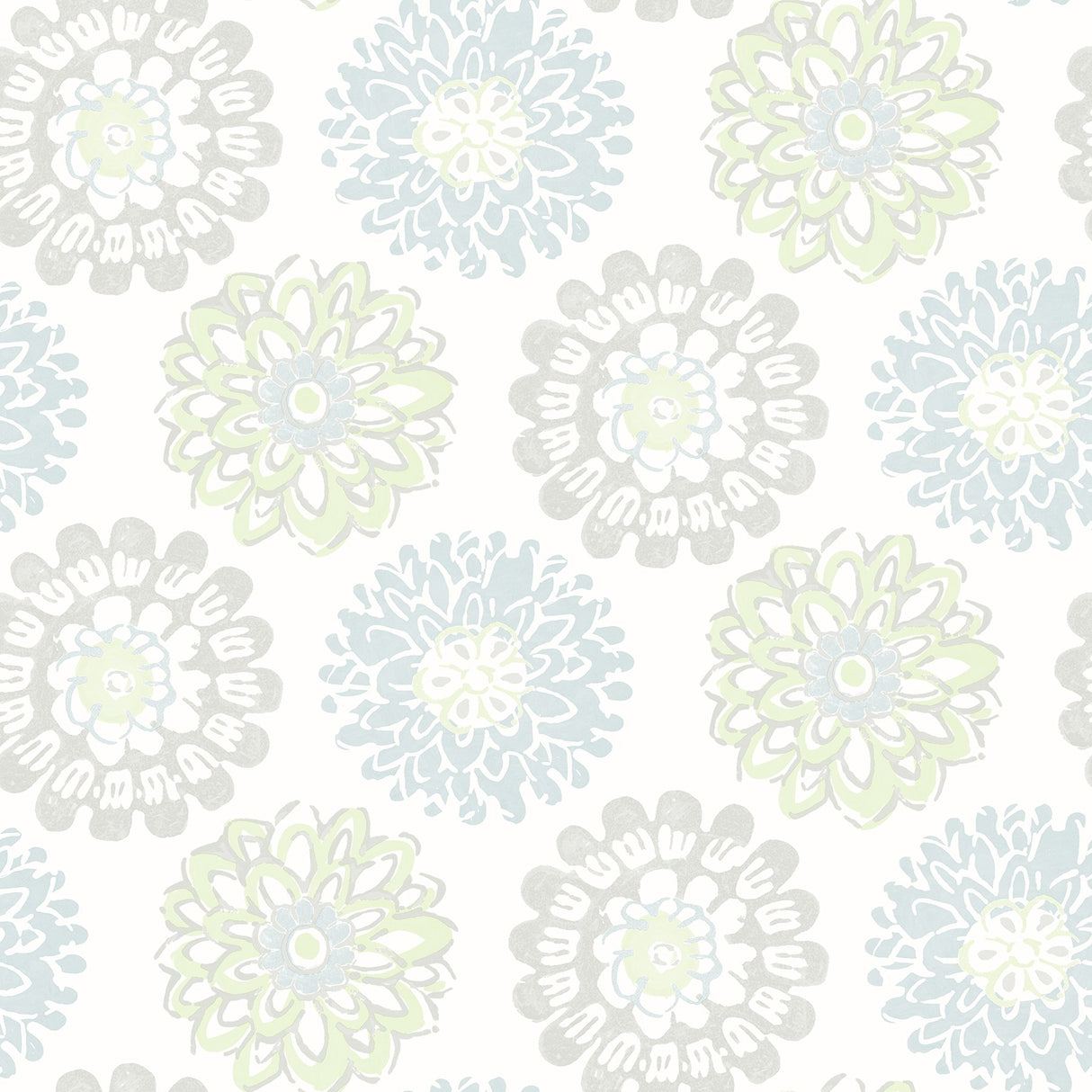 Sunkissed Light Green Floral Wallpaper with Modern Abstract Flower Motif - Chesapeake 3120-13704
