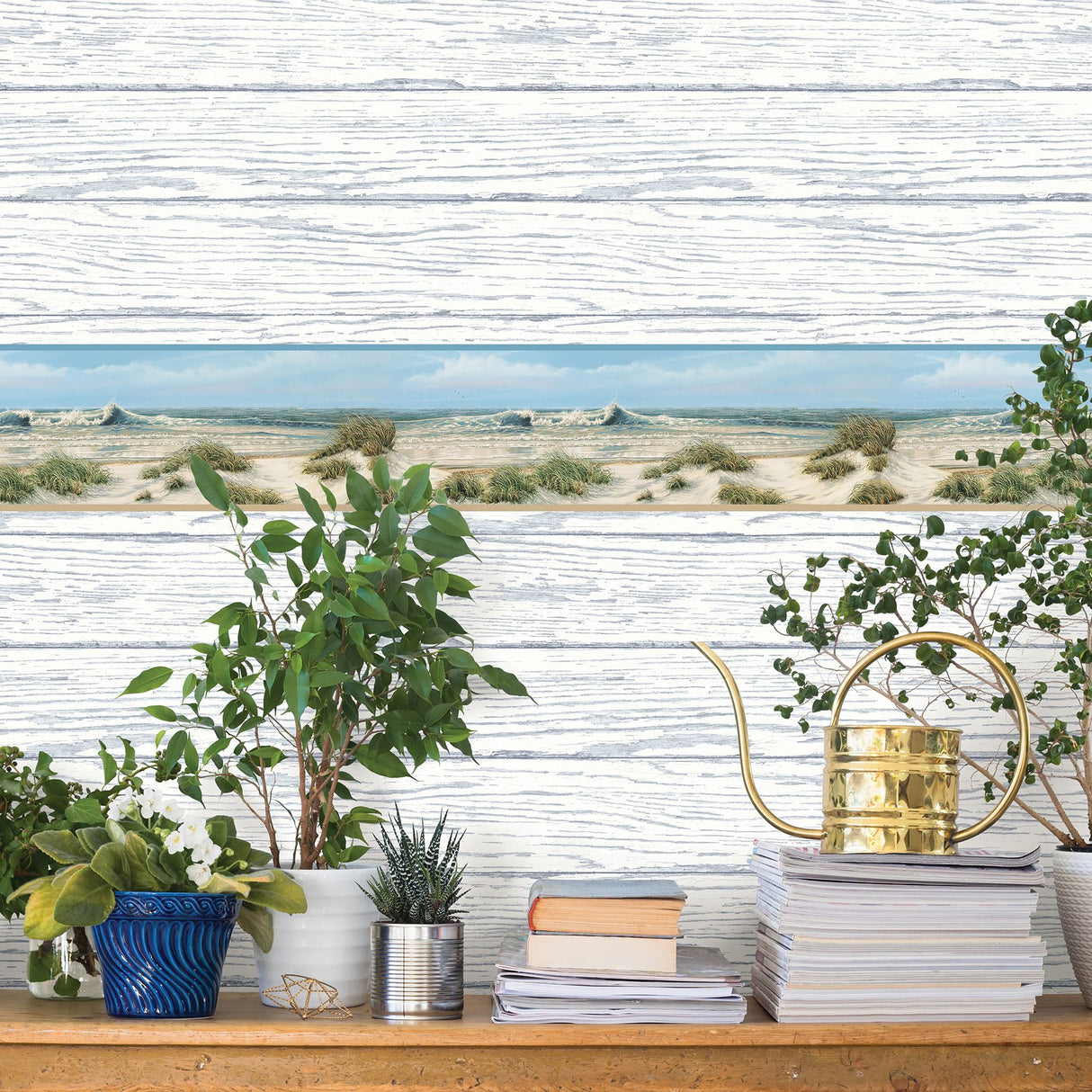 Falmouth Beige Shoreline Coastal Novelty Wallpaper Border - Chesapeake 3120-53611B