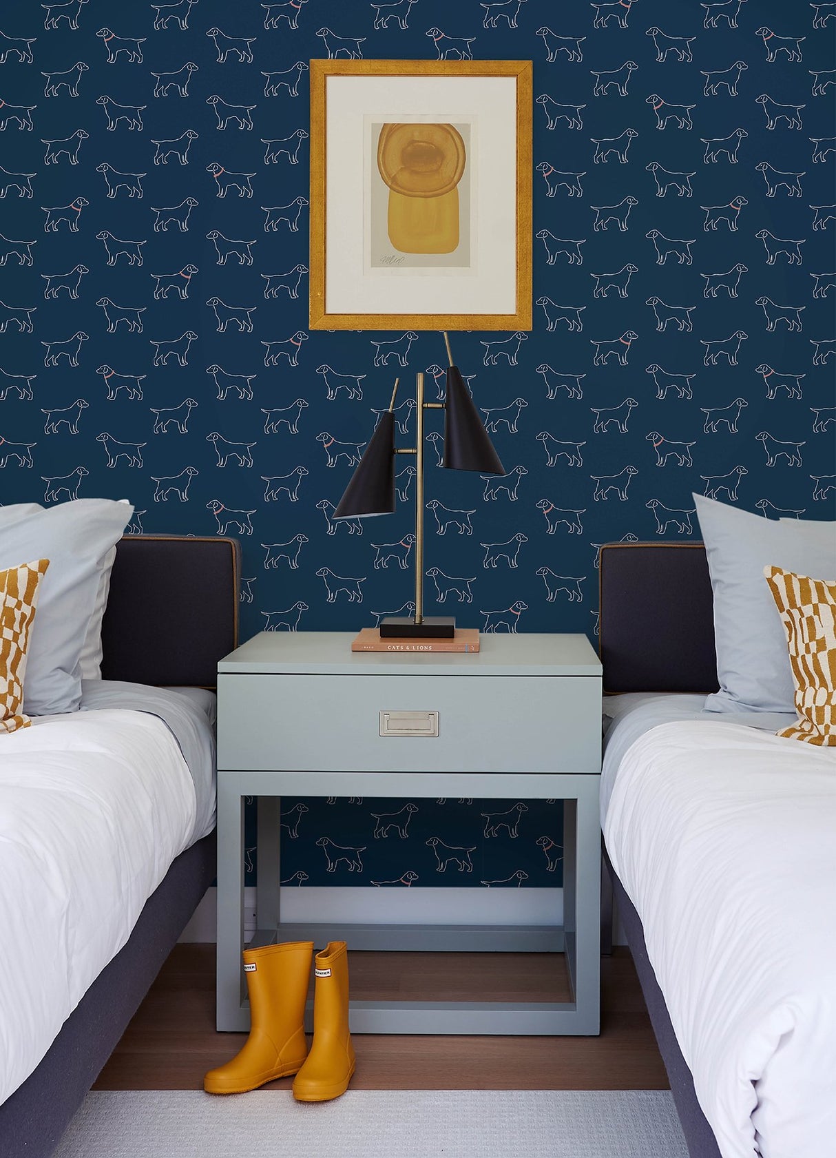 Yoop Dark Blue Dog Wallpaper with Modern Labrador Outline Motif - Chesapeake 3122-10402