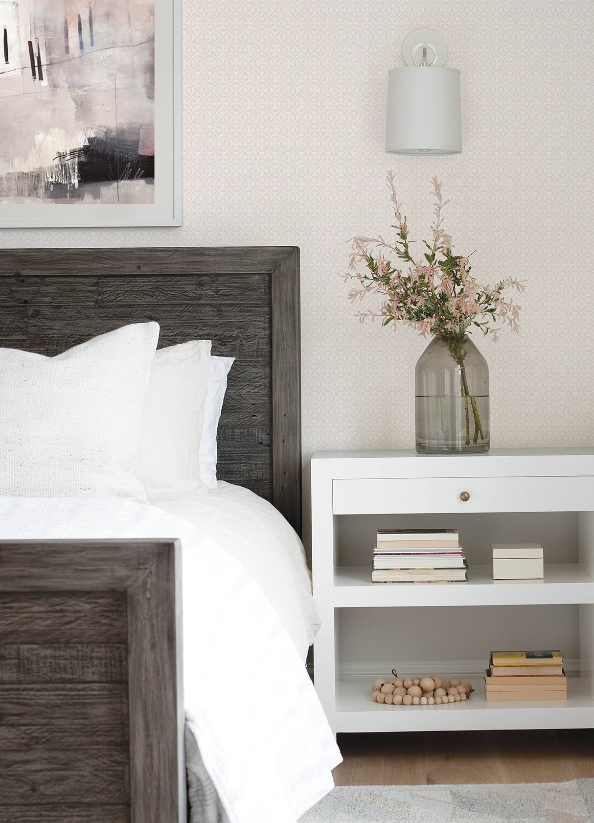 Jellia Pink Petal Geometric Wallpaper with Botanical Farmhouse Motif - Chesapeake 3122-10601