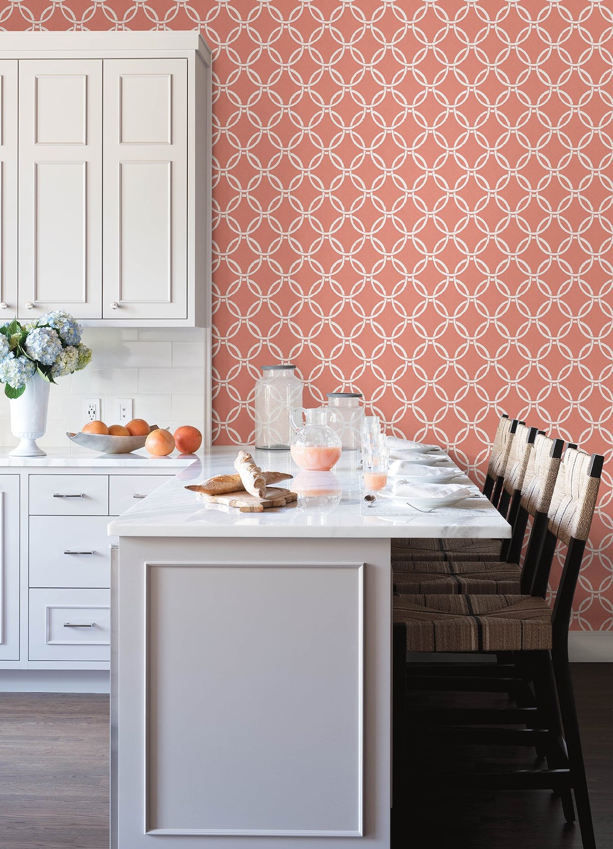Quelala Coral Ring Ogee Wallpaper with Modern Geometric Circle Pattern - Chesapeake 3122-11001
