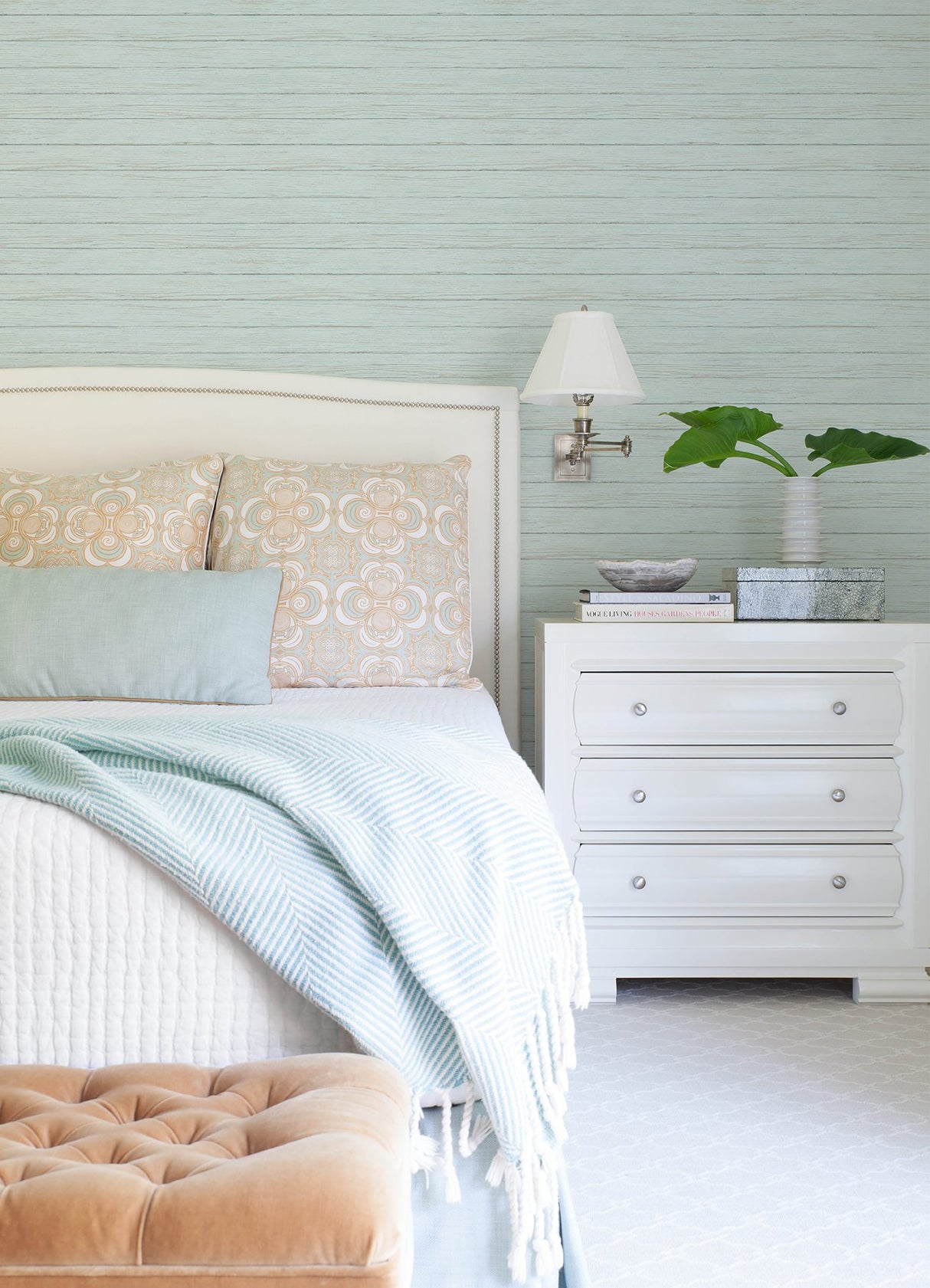 Ozma Aqua Wood Plank Wallpaper with Textured Raised Ink Shiplap Motif - Chesapeake 3122-11204