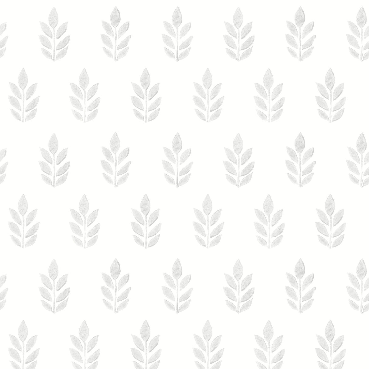 Ervic Light Grey Leaf Block Print Wallpaper with Scandinavian Leaf Motif - Chesapeake 3122-11310
