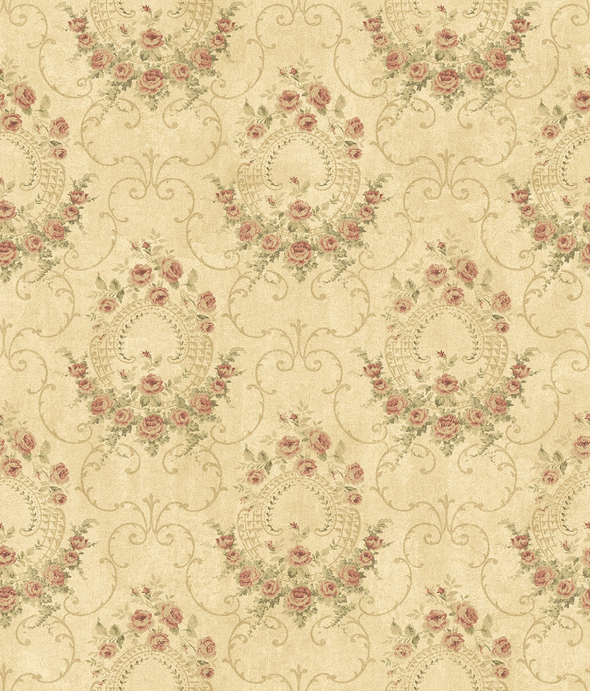 Georgiana Red Tearose Wallpaper with Botanical Damask Motif - Chesapeake 3123-02124