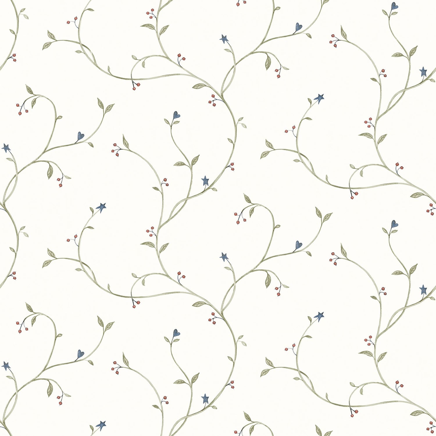 Kurt Cream Tin Star Trail Wallpaper with Country Botanical Star Motif - Chesapeake 3123-09158