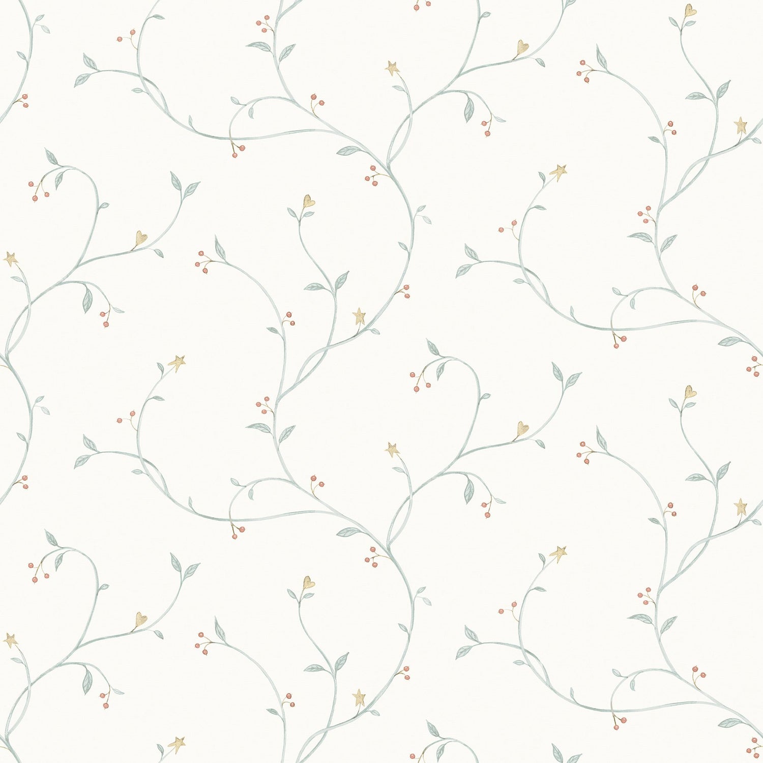 Kurt Seafoam Tin Star Trail Wallpaper with Country Stars & Botanical Vines - Chesapeake 3123-09159