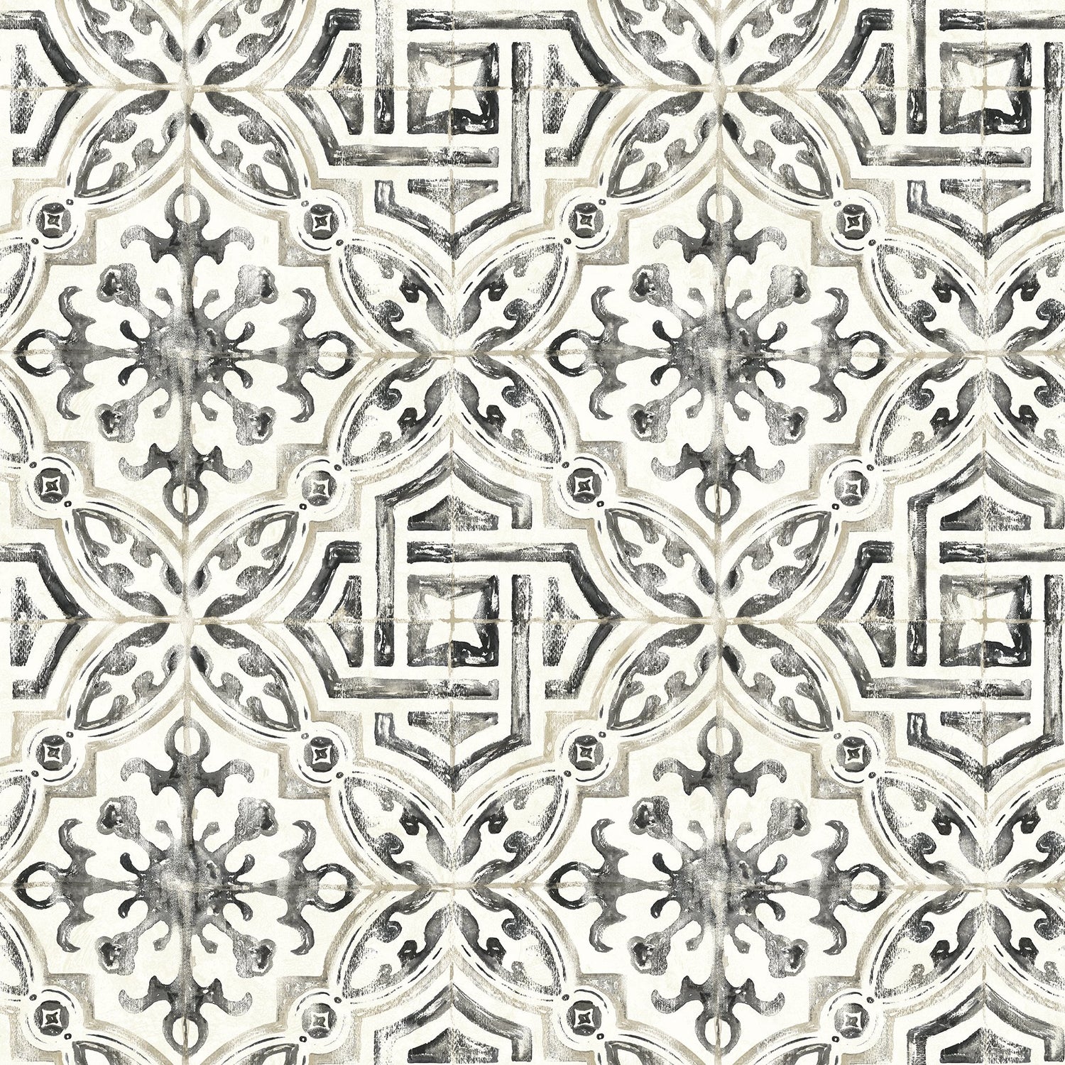 Sonoma Black Spanish Tile Wallpaper with Bohemian Graphic Tile Pattern - Chesapeake 3123-12331