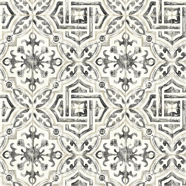 Sonoma Black Spanish Tile Wallpaper with Bohemian Graphic Tile Pattern - Chesapeake 3123-12331