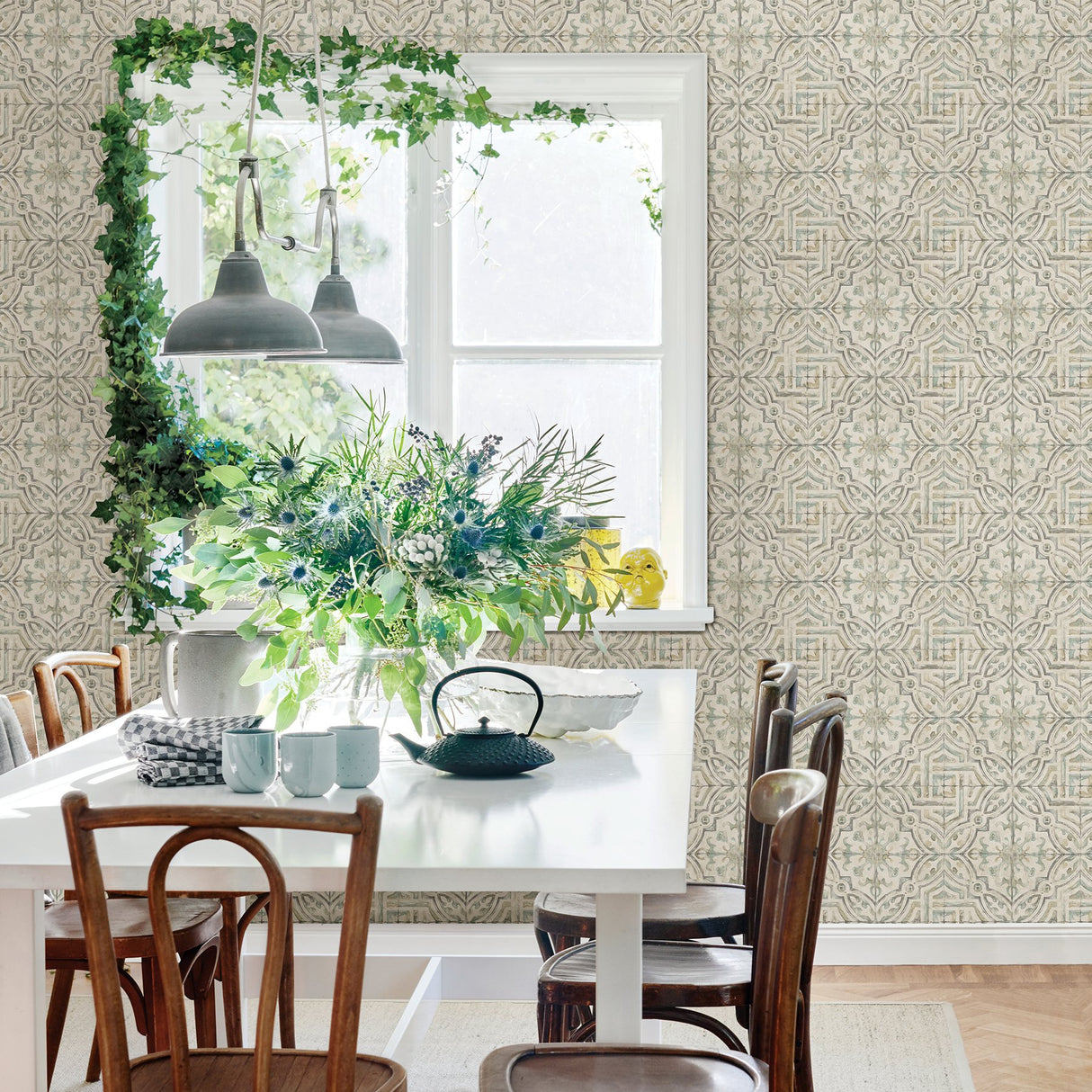 Sonoma Grey Spanish Tile Wallpaper with Bohemian Tile Motif - Chesapeake 3123-12335