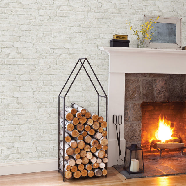 Arlington White Brick Wallpaper with Farmhouse Faux Brick Pattern - Chesapeake 3123-12481