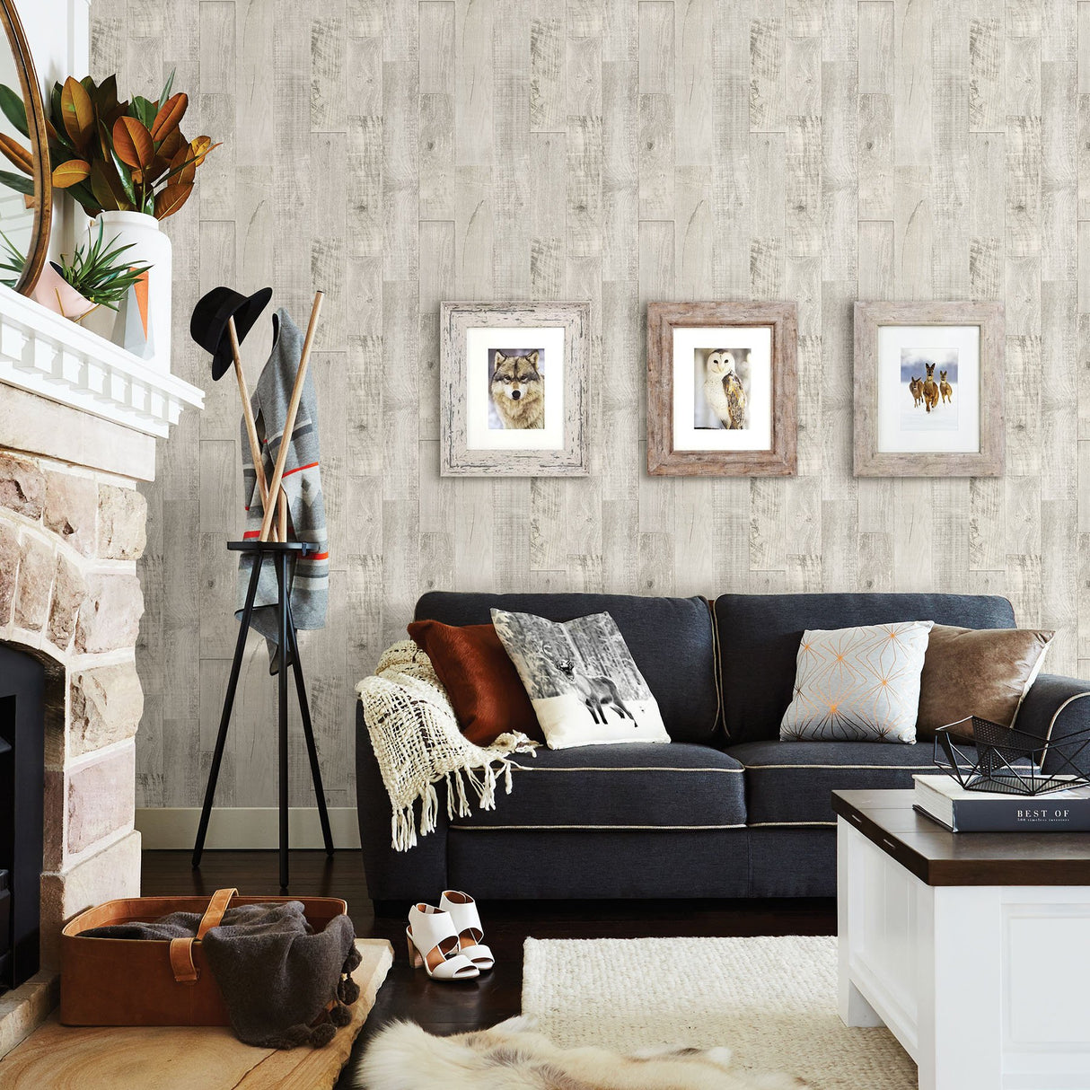 Chebacco Light Grey Wooden Planks Wallpaper with Rustic Wood Plank Motif - Chesapeake 3123-12694