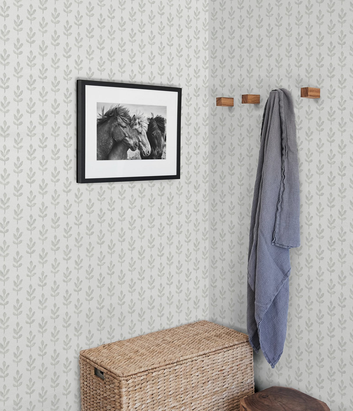 Whiskers Light Grey Leaf Wallpaper with Farmhouse Botanical Pattern - Chesapeake 3123-13842