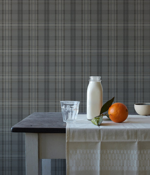 Austin Charcoal Plaid Wallpaper with Country Graphics Pattern - Chesapeake 3123-330215