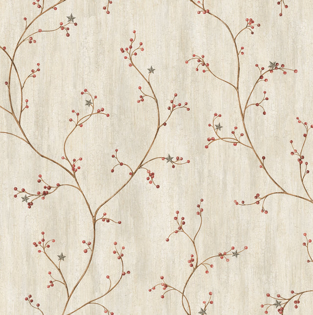 Justine Light Grey Berry Trail Wallpaper