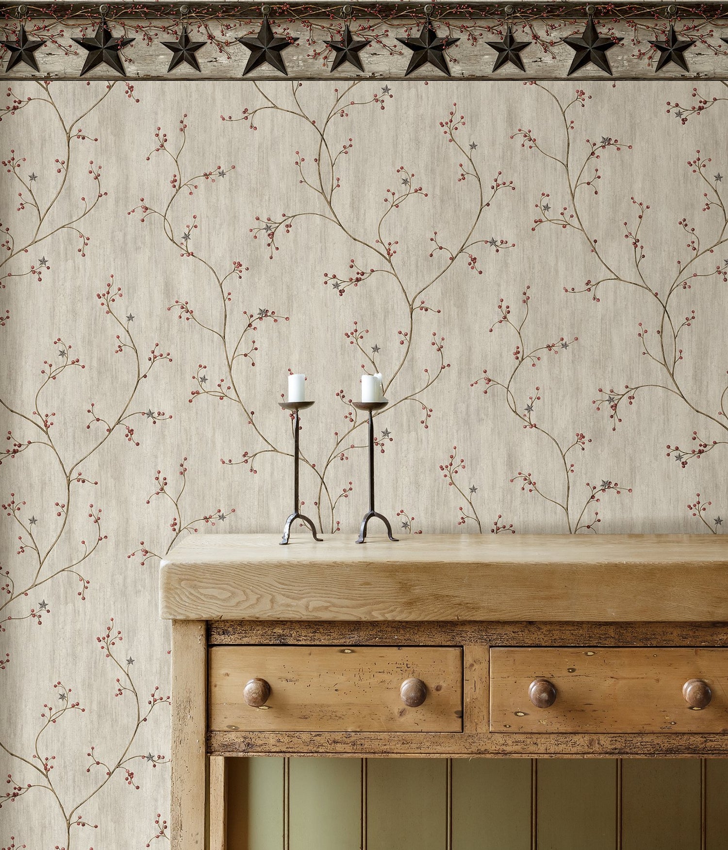 Justine Light Grey Berry Trail Wallpaper
